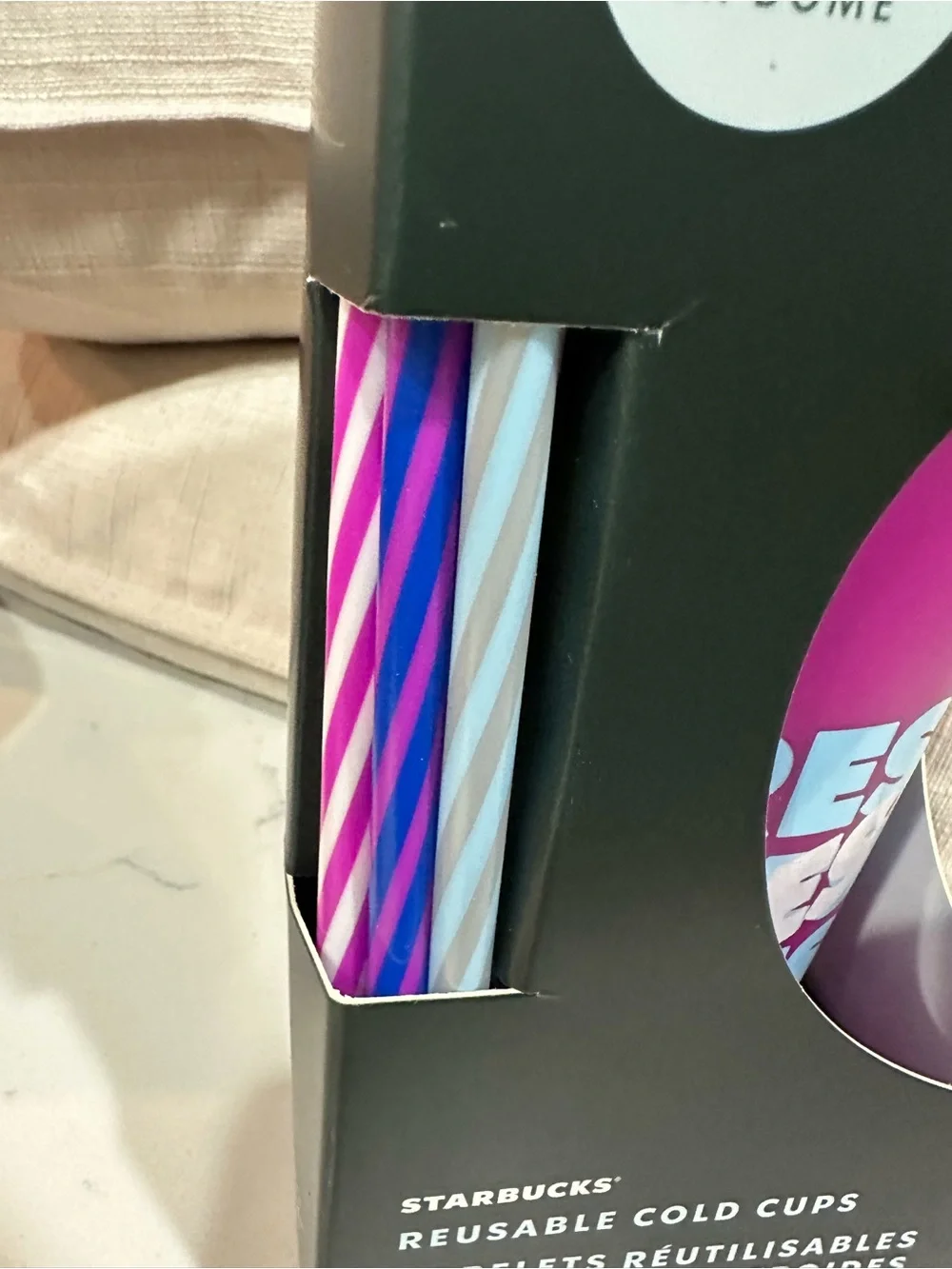 Starbucks Assorted Pink Blue Purple Cream Reusable Cold Cup Straw Toppers
